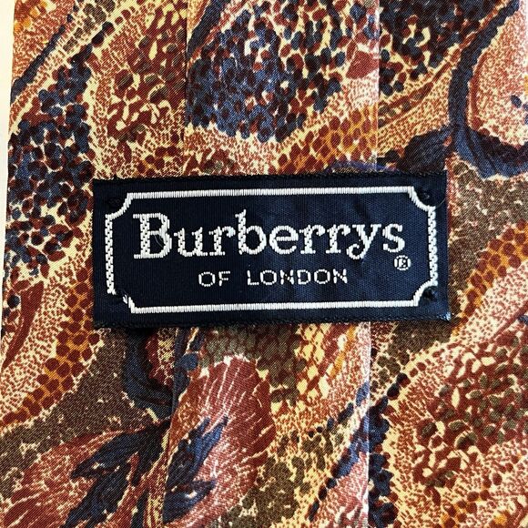 Vintage BURBERRYS OF LONDON Tie Silk Wool Necktie Floral Brown Blue USA - Picture 6 of 6
